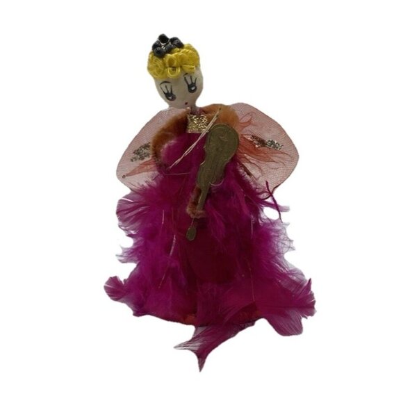 Vintage Other - Vintage Feather Angel Hot Pink Christmas Holiday 5 " Cardboard Violin Kitsch MCM
